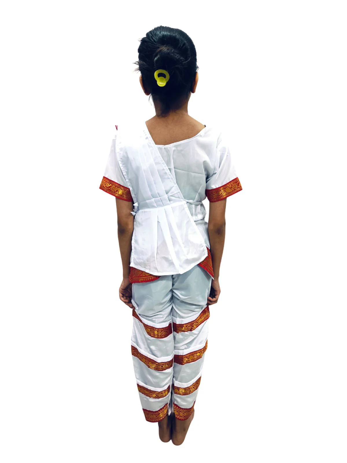 Red & White Bharatanatyam Saree Indian Classical Dance Costume for Girls | Kids & Adult Fancy Dress Costume - Image 6