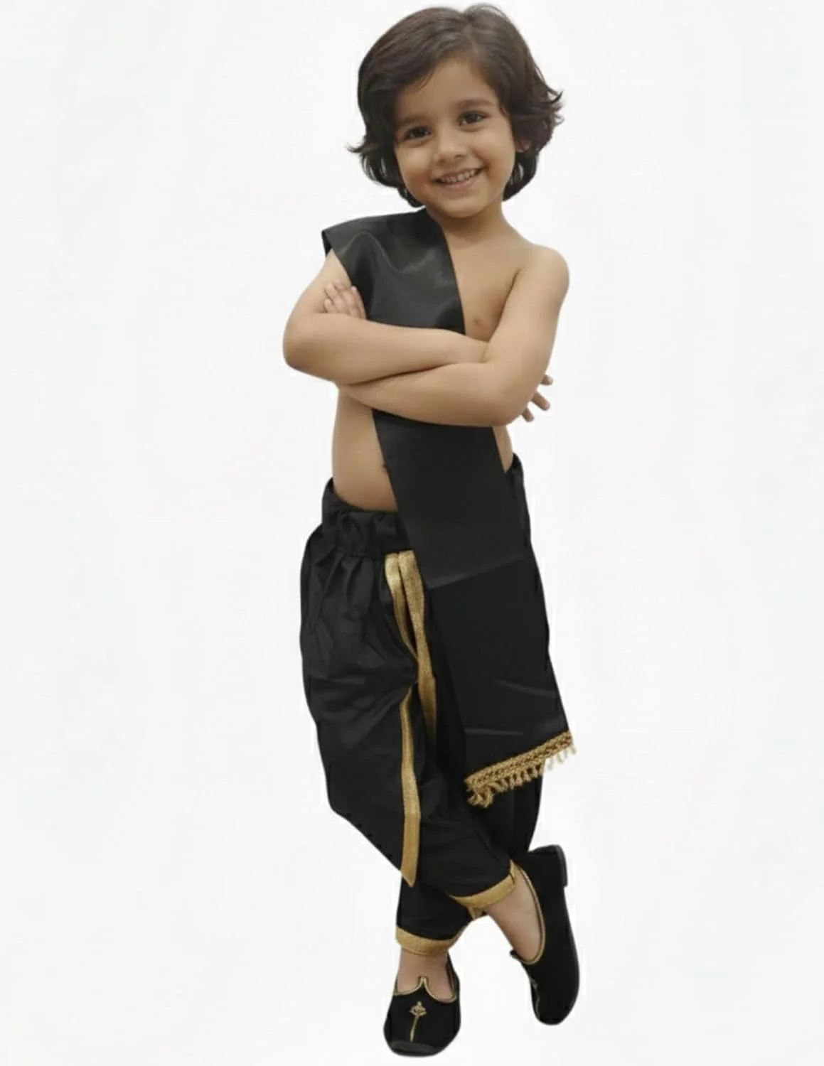 Black Dhoti with Patka Indian Folk Cultural Role Play Dress | Indian Traditional Costume for Boys - Image 5
