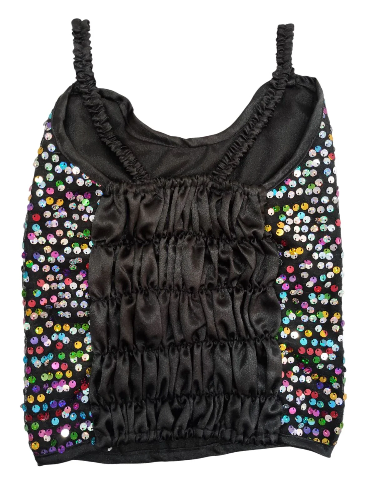 Black Multicolor Sequin Western Dance Costume for Girls | Sleeveless Elasticated Straps & Back Top with Wide Flared Skirt Set | Fancy Dress Costume for Kids - Image 10