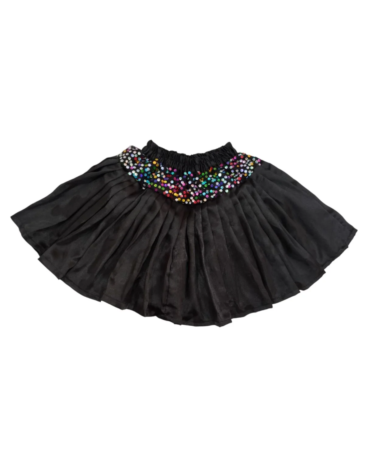 Black Multicolor Sequin Western Dance Costume for Girls | Sleeveless Elasticated Straps & Back Top with Wide Flared Skirt Set | Fancy Dress Costume for Kids - Image 11