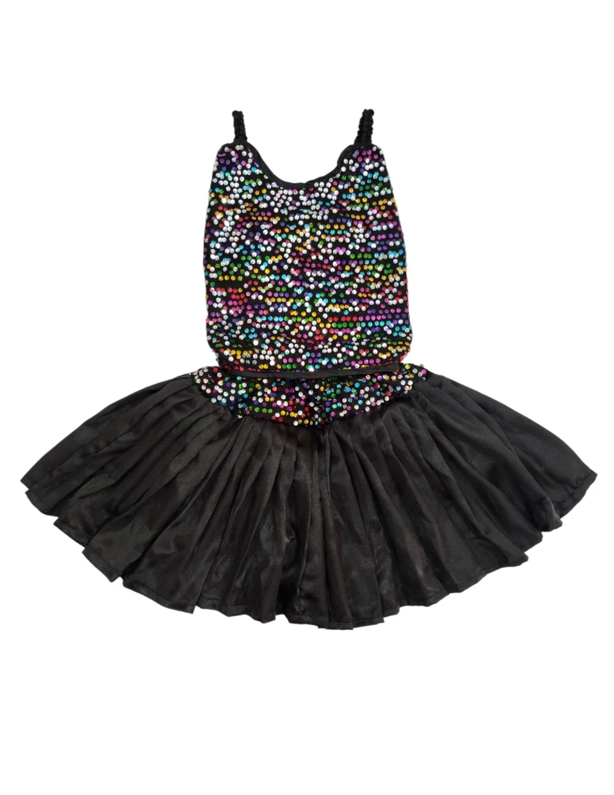 Black Multicolor Sequin Western Dance Costume for Girls | Sleeveless Elasticated Straps & Back Top with Wide Flared Skirt Set | Fancy Dress Costume for Kids - Image 8