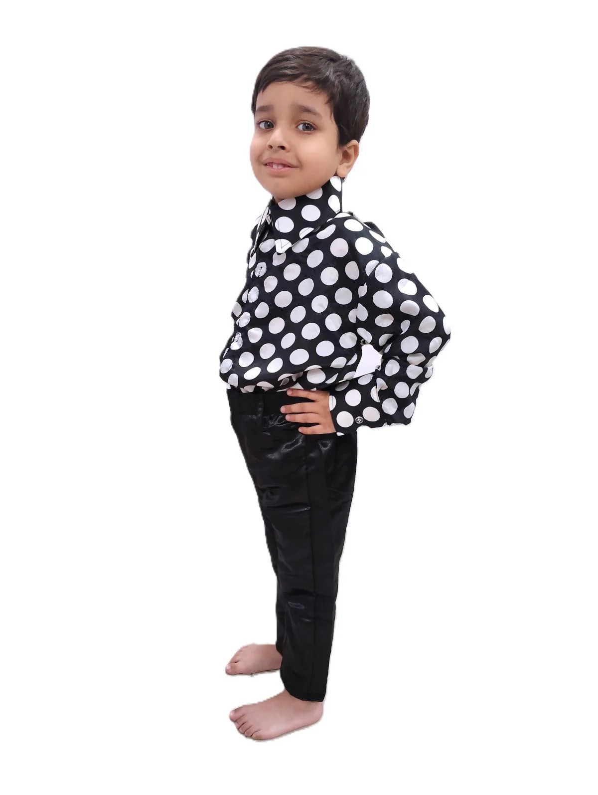 Black Polka Dots Shirt with Black Shining Pant | Retro Theme Kids Fancy Dress Costume | Stylish Dress for Dance, Fancy Dress - Image 4