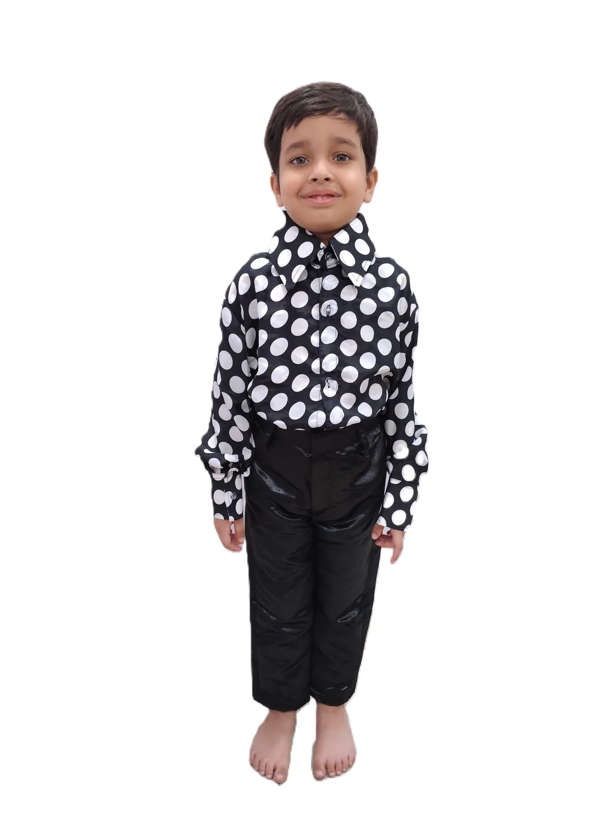 Black Polka Dots Shirt with Black Shining Pant | Retro Theme Kids Fancy Dress Costume | Stylish Dress for Dance, Fancy Dress - Image 5