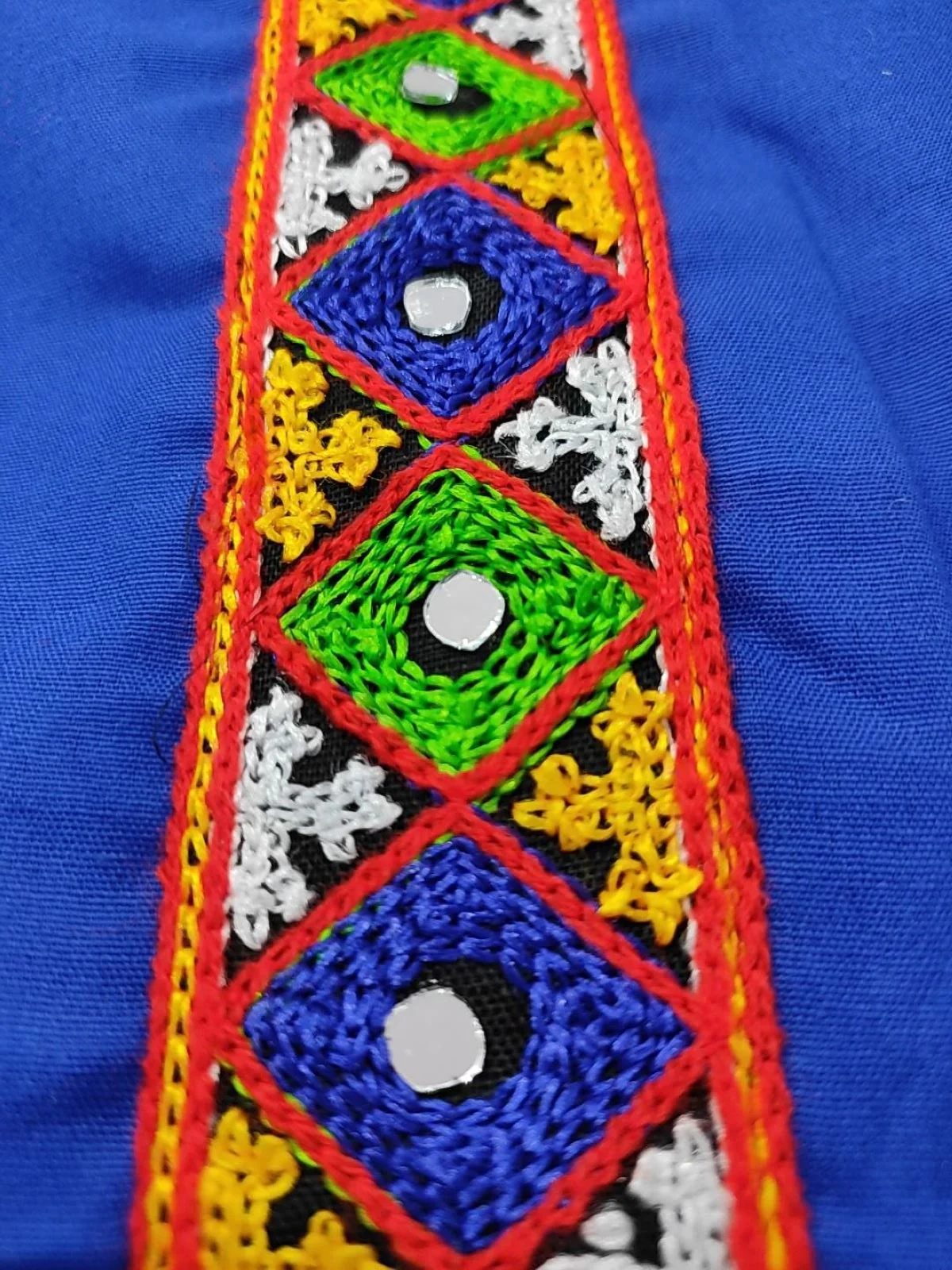 Blue Gujarati Kedia with Dhoti & Turban Cap With A Pair of Dandiya Sticks – Traditional Outfit with State Artwork & Gota Work for Navratri & Festivals | Gujarat Fancy Dress Costume For Kids & Adults - Image 11