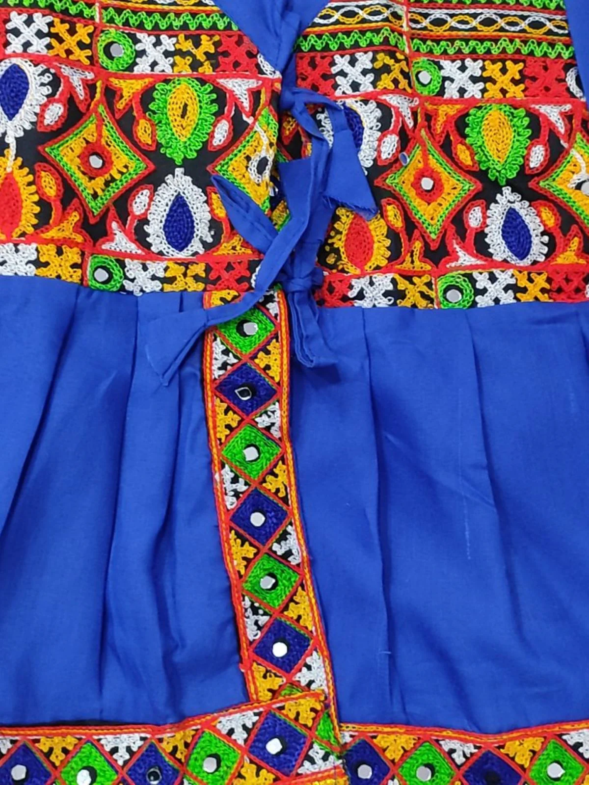 Blue Gujarati Kedia with Dhoti & Turban Cap With A Pair of Dandiya Sticks – Traditional Outfit with State Artwork & Gota Work for Navratri & Festivals | Gujarat Fancy Dress Costume For Kids & Adults - Image 13