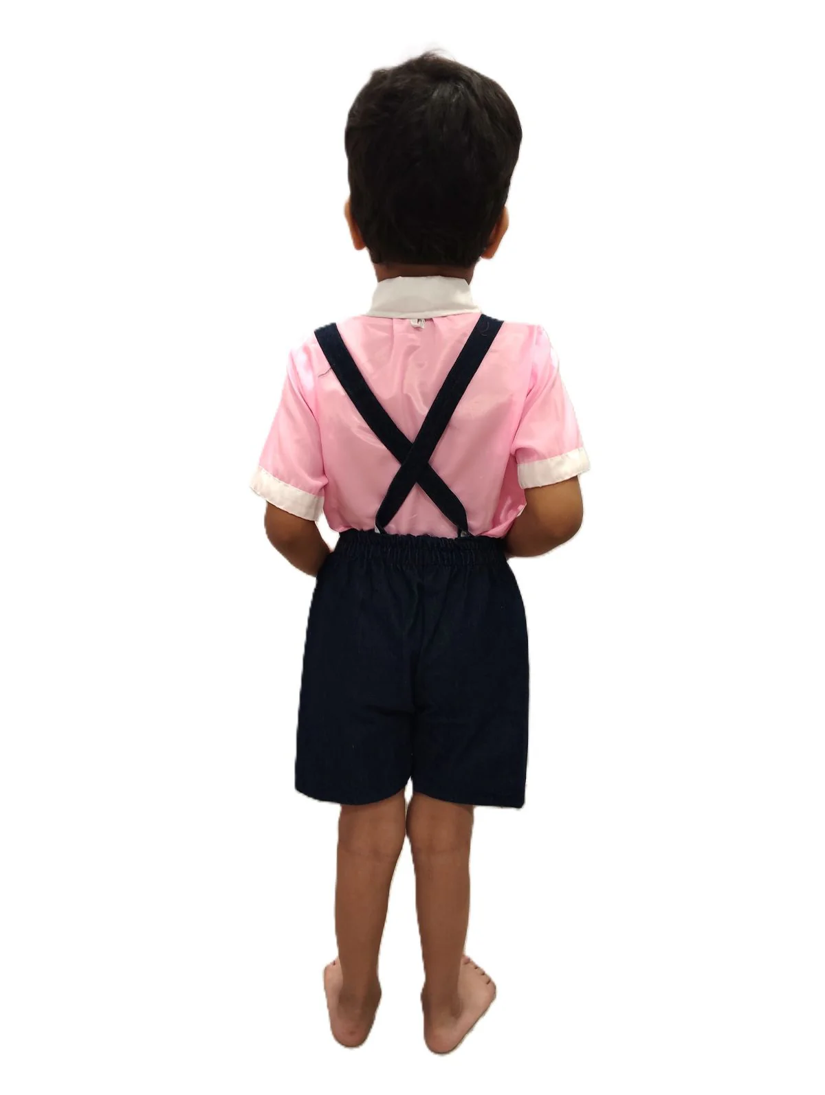 Boy Dangri Style Costume Set | Pink Shirt with Denim Dangri Style Shorts & Colorful Tie | Fancy Dress Costume for Role Play | Boys - Image 3