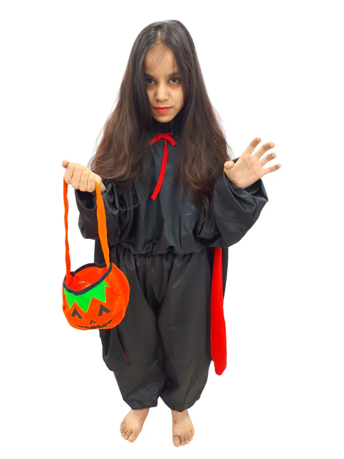 Buy Black & Red Reversible Dracula Vampire Cape Cloak with Pumpkin Basket Halloween Party Costume Accessory for Boys & Girls
