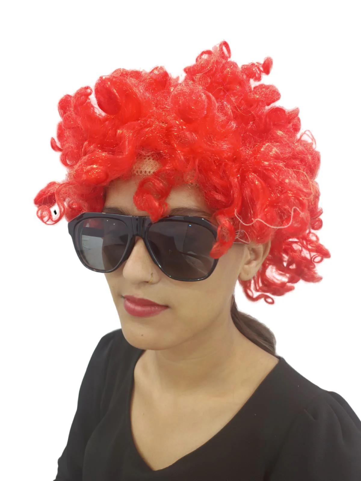 Buy Red Curly Hair Wig Unisex Adult & Kids Fancy Dress Costume Accessory - Image 3