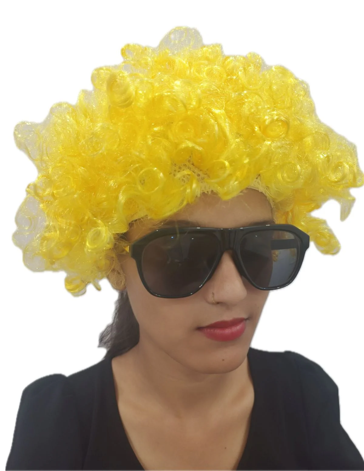 Buy Yellow Curly Hair Wig Unisex Adult & Kids Fancy Dress Costume Accessory - Image 4