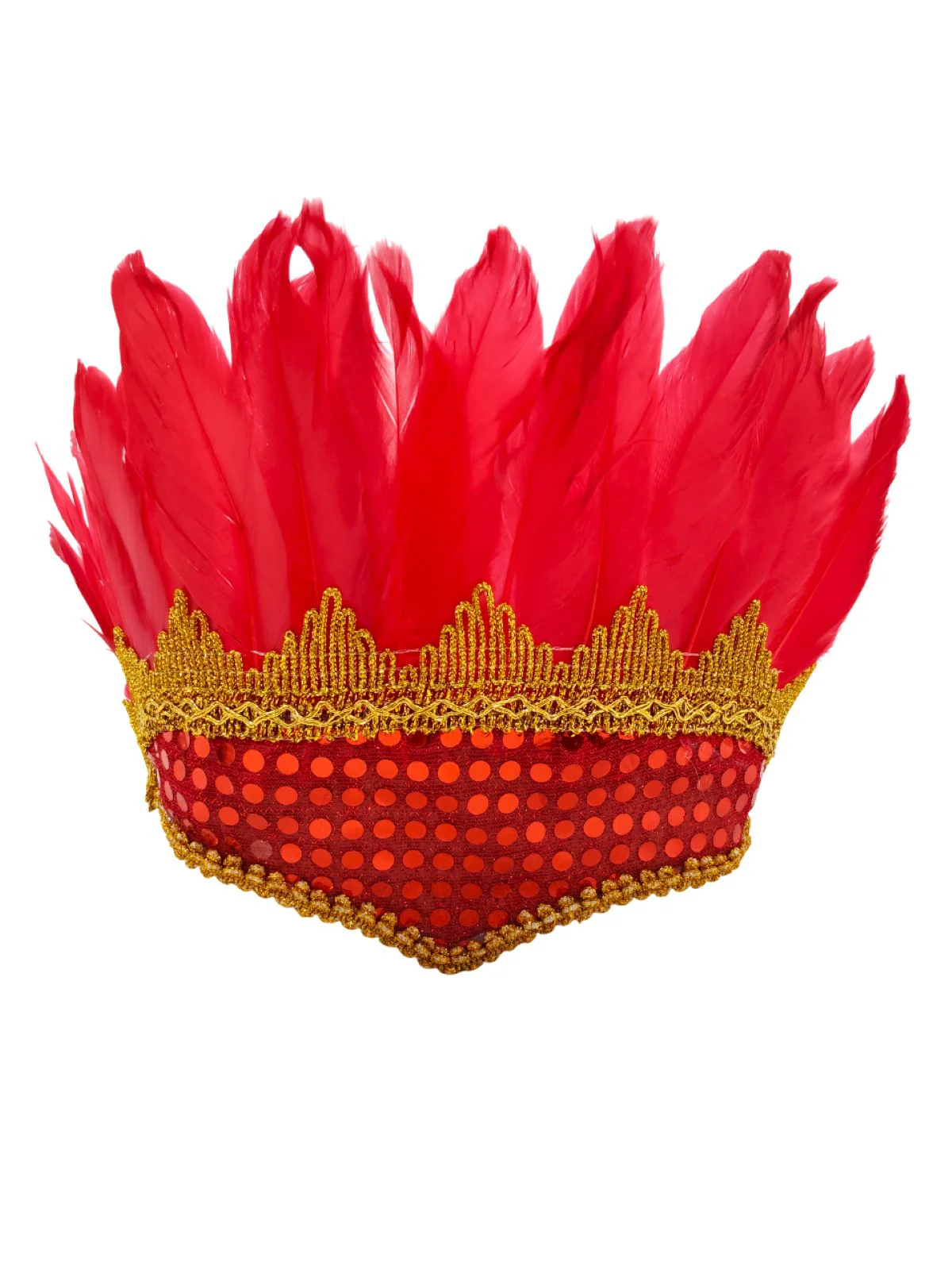 Carnival Feather Headpiece – Red Feather and Sequin Crown, Costume Accessory for Kids and Adults, Party, Festival, Dance Accessory