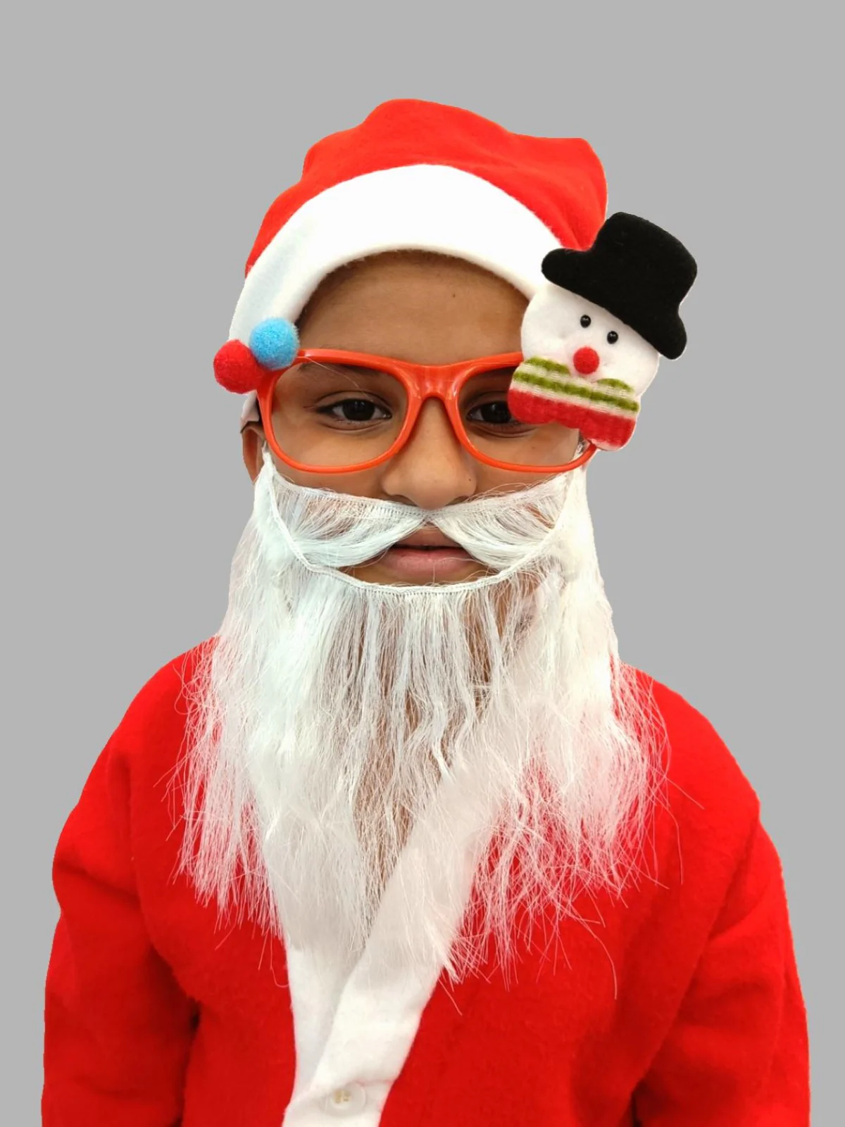 Christmas Accessory Combo for Boys- Christmas Snowman Santa Eye Glasses Prop with Santa Cap & Beard for Boys