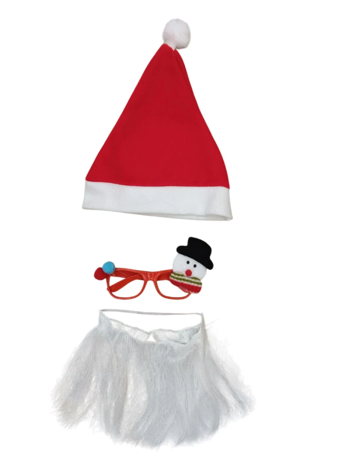 Christmas Accessory Combo for Boys- Christmas Snowman Santa Eye Glasses Prop with Santa Cap & Beard for Boys - Image 2