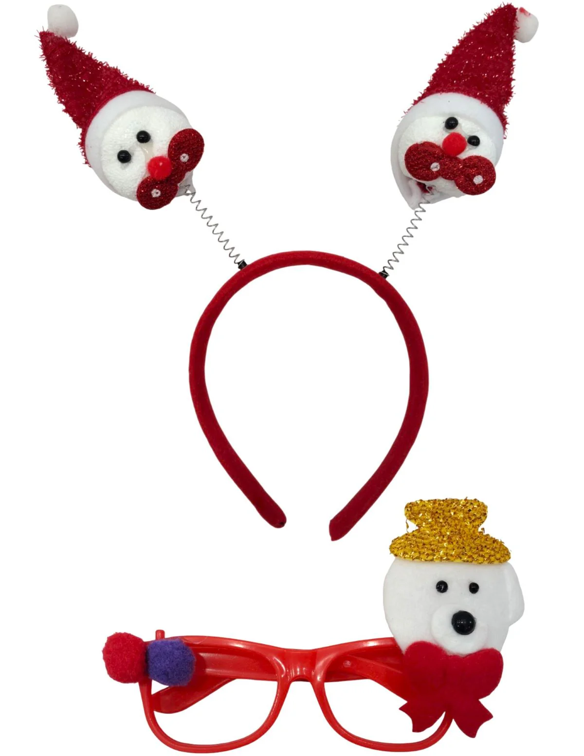 Christmas Accessory Combo for Girls- Christmas Snowman Santa Eye Glasses and Christmas Bouncing Snowman Headband for Girls