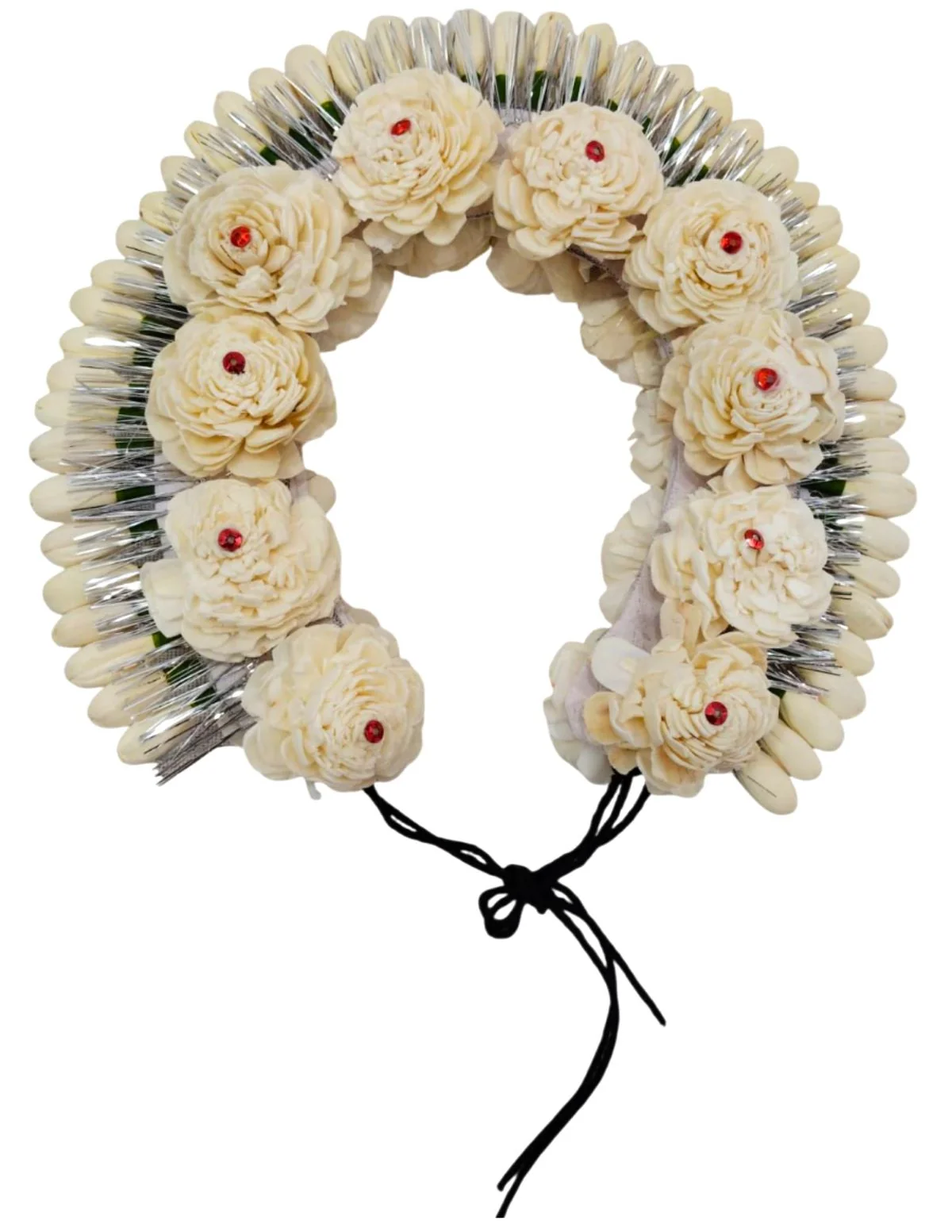 Cream Tahia Traditional Gajra Costume Accessory for Odissi Dance – Kantara Dance Costume Accessory – Floral Head Ornament for Women & Girls | Handmade Hair Accessory for Classical Indian Performances - Image 2
