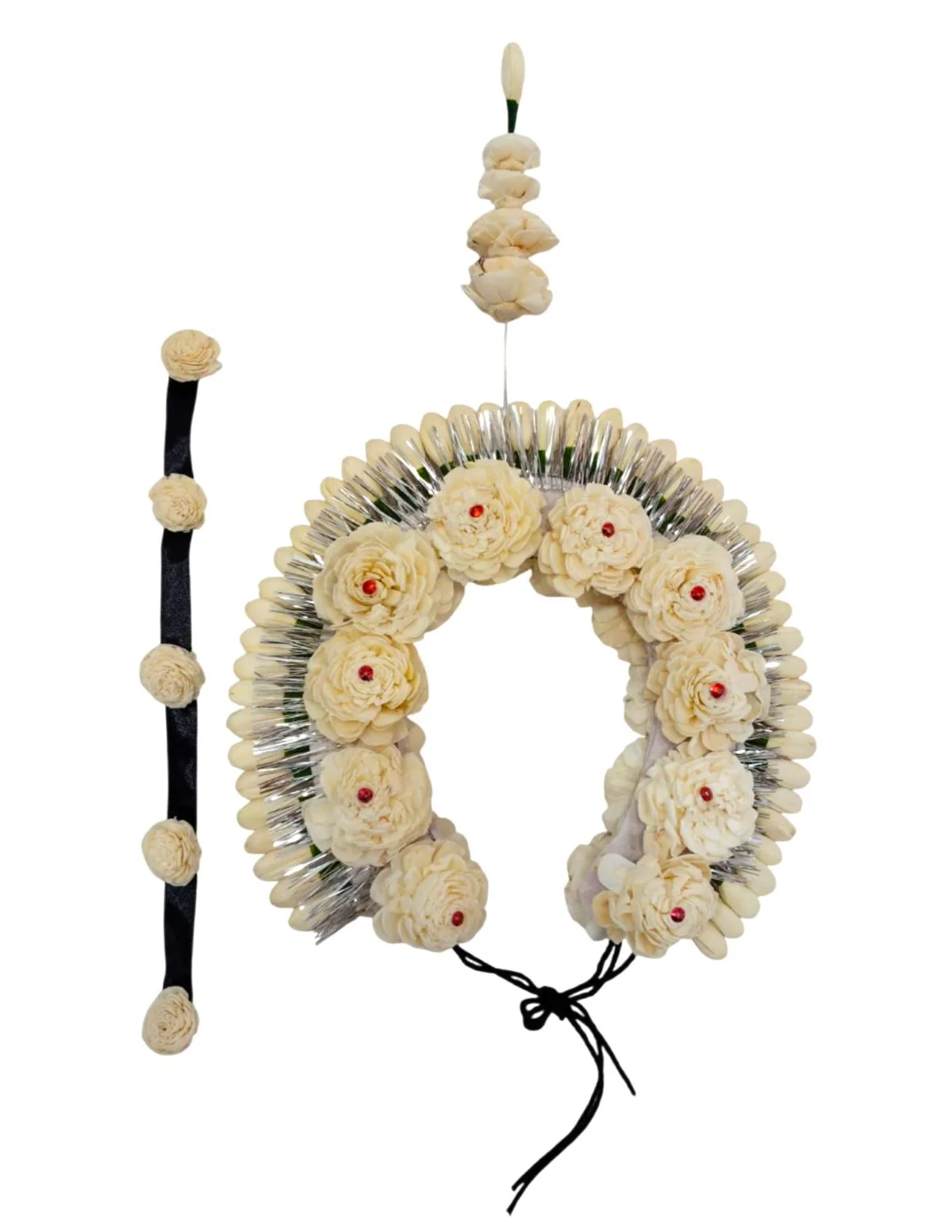 Cream Tahia Traditional Gajra Costume Accessory for Odissi Dance – Kantara Dance Costume Accessory – Floral Head Ornament for Women & Girls | Handmade Hair Accessory for Classical Indian Performances - Image 5