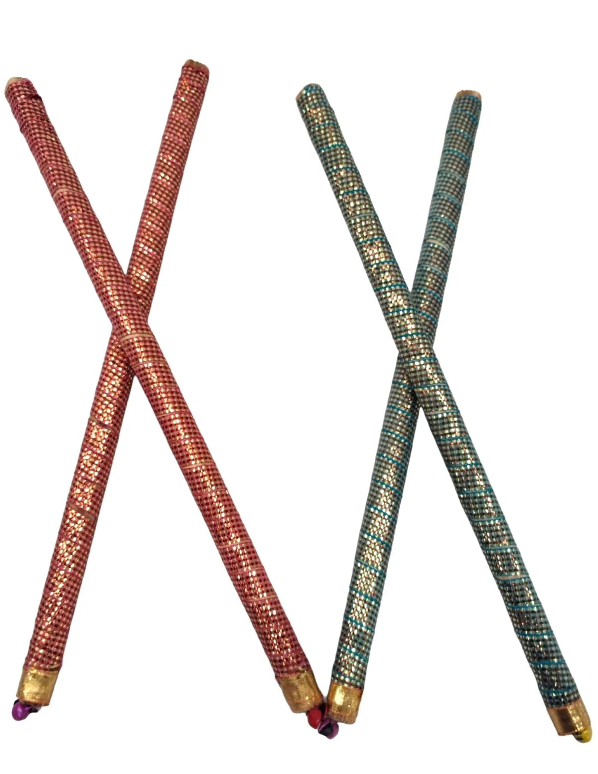Decorative Wooden Dandiya Sticks Pack of 2 (4 Sticks) | Pink & Green with Golden Work | Traditional Garba Dance Sticks for Navratri & Dandiya Raas | Fancy Dress Accessory for Kids & Adults - Image 3