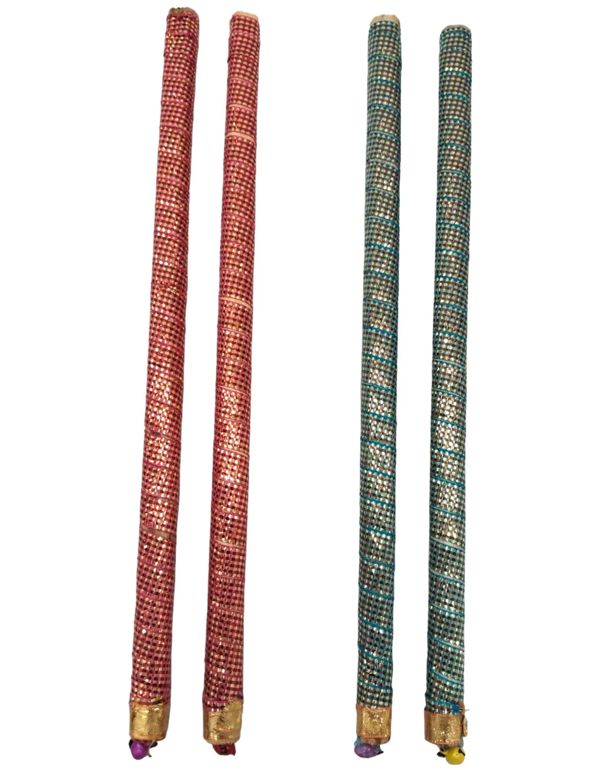 Decorative Wooden Dandiya Sticks Pack of 2 (4 Sticks) | Pink & Green with Golden Work | Traditional Garba Dance Sticks for Navratri & Dandiya Raas | Fancy Dress Accessory for Kids & Adults - Image 4
