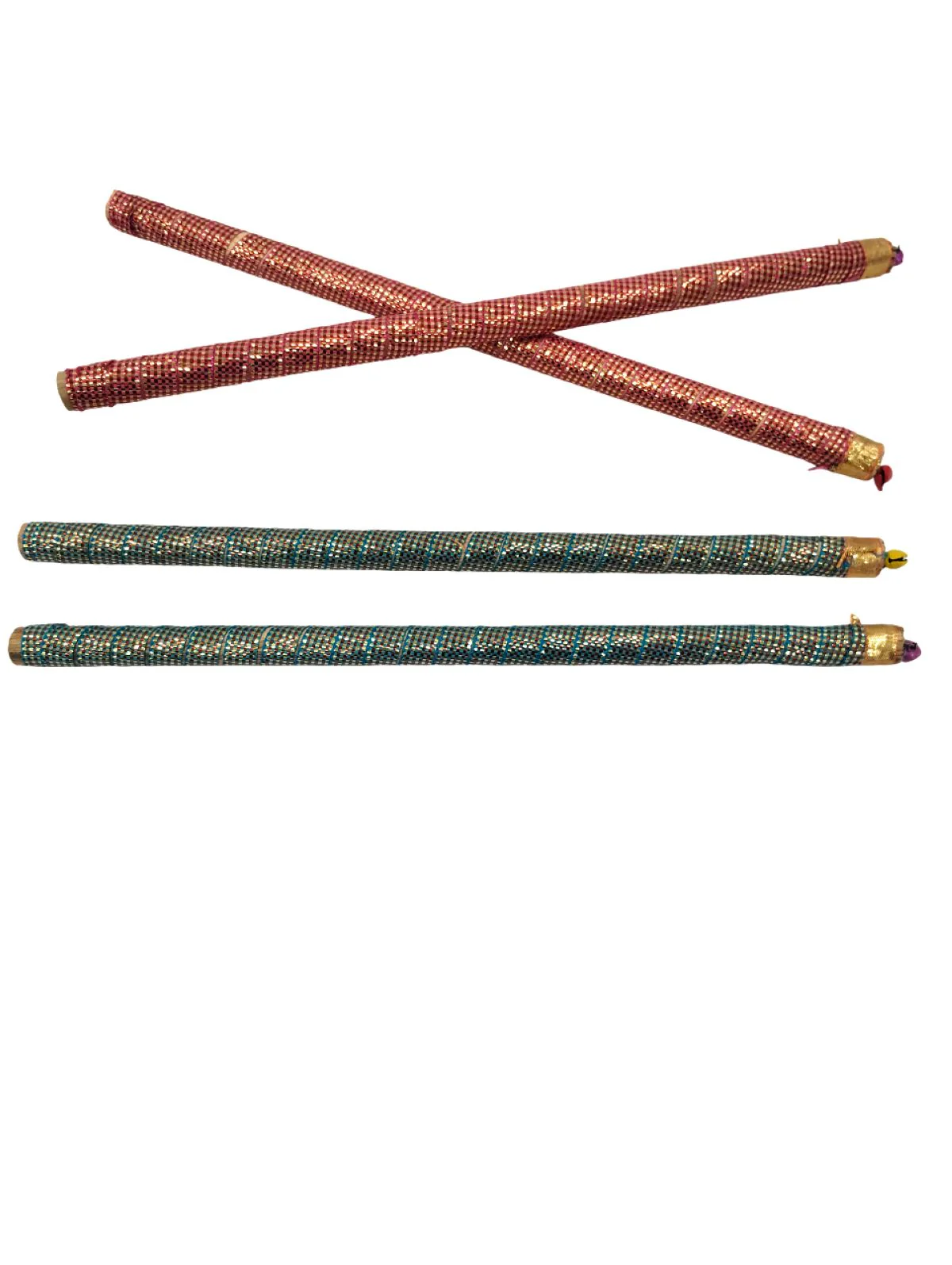 Decorative Wooden Dandiya Sticks Pack of 2 (4 Sticks) | Pink & Green with Golden Work | Traditional Garba Dance Sticks for Navratri & Dandiya Raas | Fancy Dress Accessory for Kids & Adults - Image 5