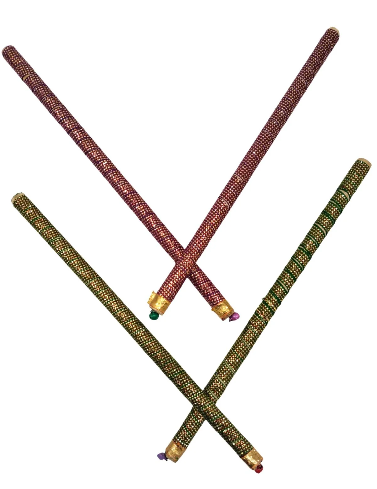 Decorative Wooden Dandiya Sticks Pack of 2 (4 Sticks) | Pink & Green with Golden Work | Traditional Garba Dance Sticks for Navratri & Dandiya Raas | Fancy Dress Accessory for Kids & Adults - Image 6