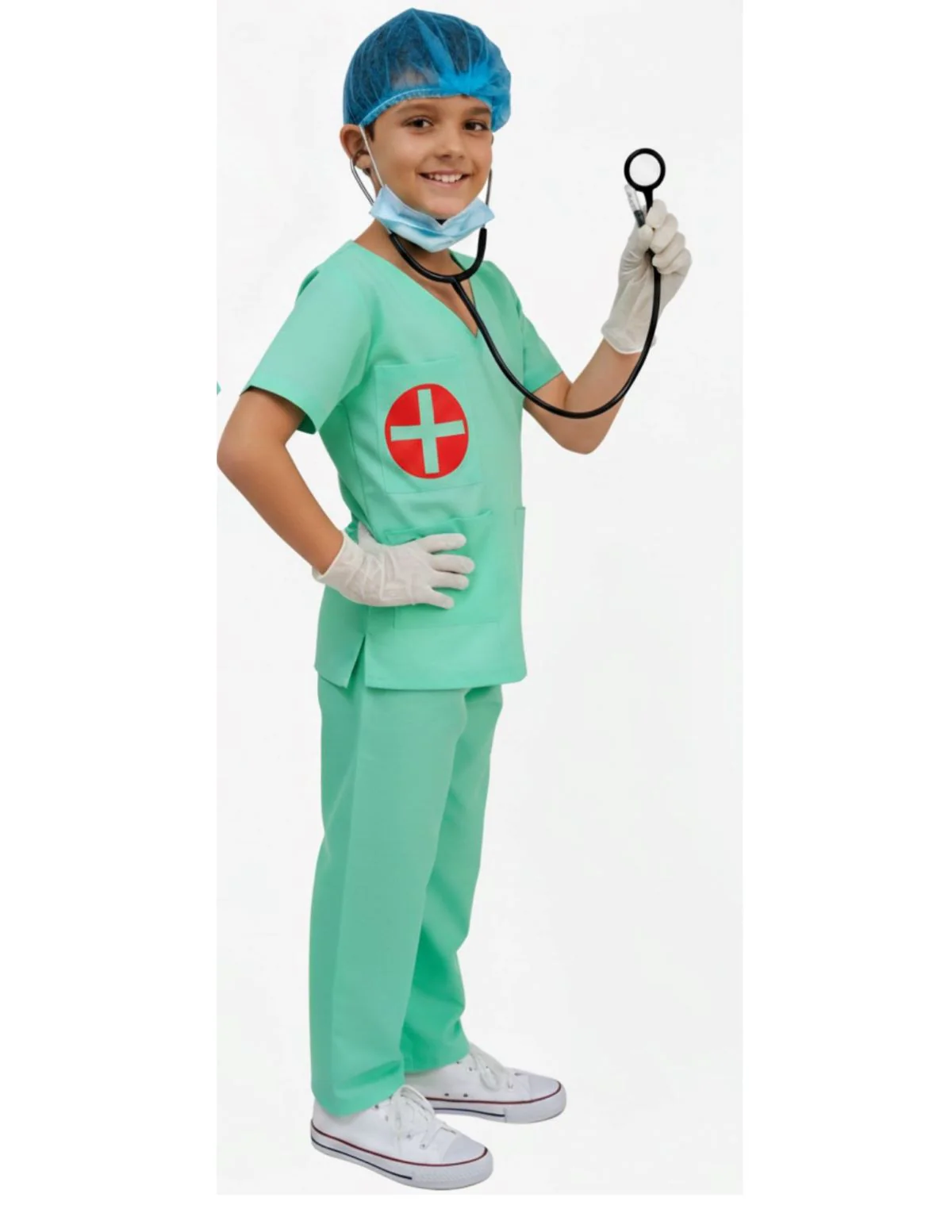 Doctor Surgeon Professional Costume with Stethoscope – Complete Medical Uniform Set with Surgical Mask, Cap, Syringe & Gloves for Kids | Perfect for Role Play & Fancy Dress - Image 2
