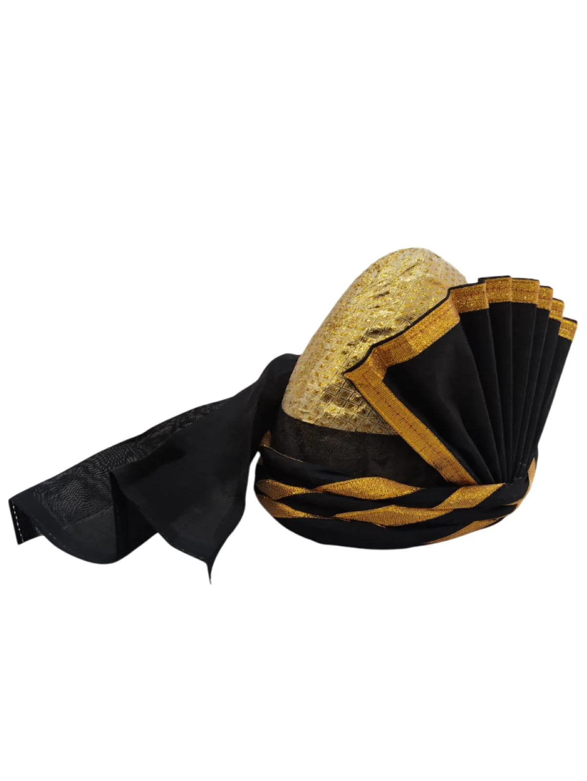 Elegant Pathani Turban with Gold and Black Accents – Traditional Fancy Dress Costume Accessory for Kids & Adults - Image 5