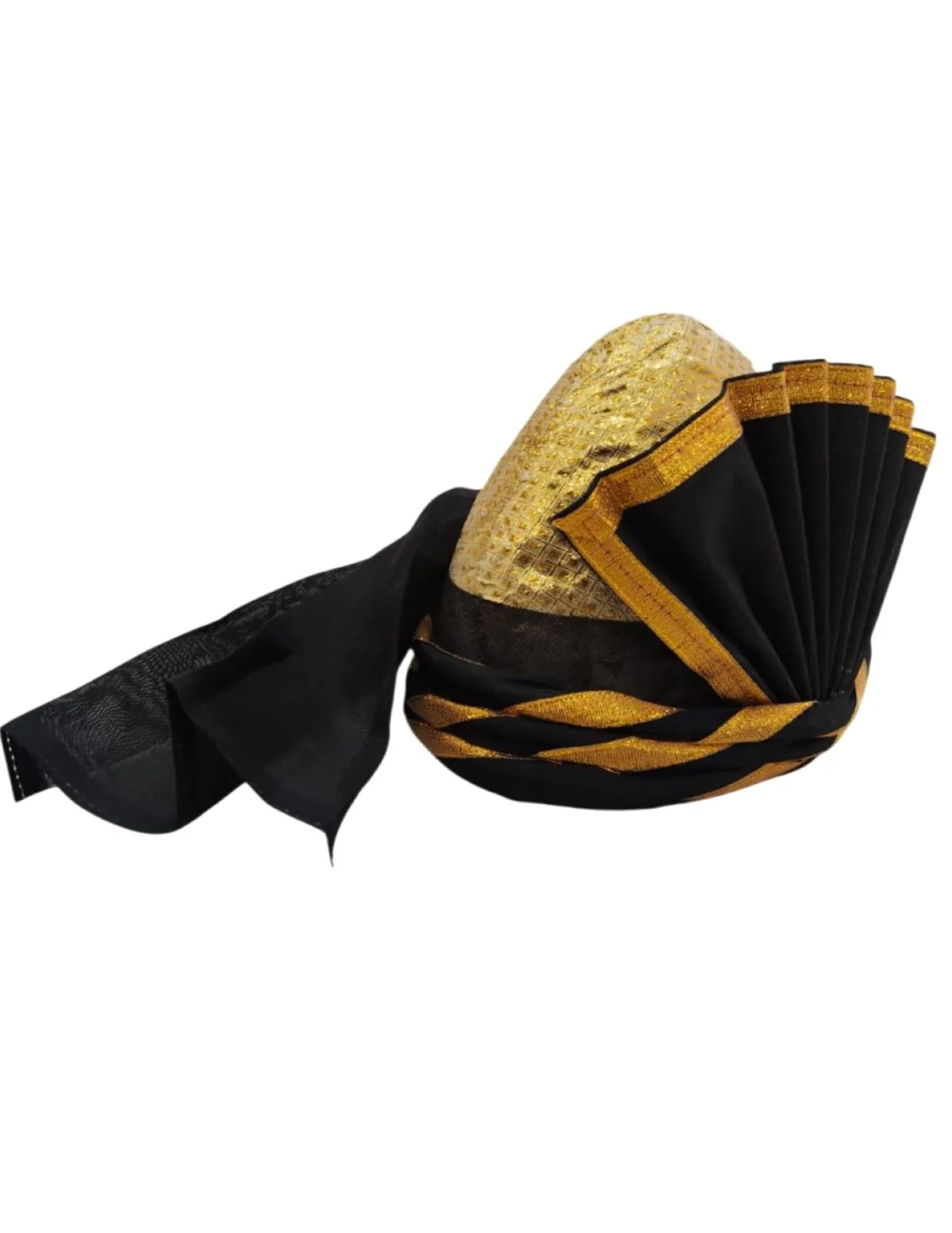 Elegant Pathani Turban with Gold and Black Accents – Traditional Fancy Dress Costume Accessory for Kids & Adults - Image 6