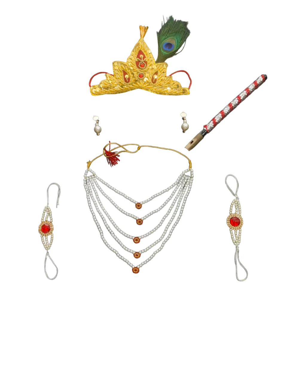 Krishna Light Pearl Jewellery Set for Kids/Janmashtami/Krishna Accessory for Kids/Infant Bal Gopal/Kanha Bal Krishna Mukut/Krishna Jewelry Set 0-8 Years
