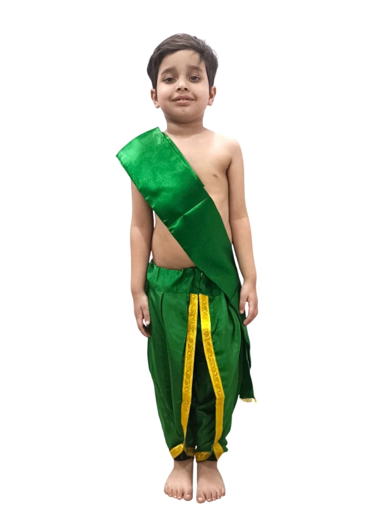 Green Dhoti with Patka Indian Folk Cultural Role Play Dress | Indian Traditional Costume for Boys - Image 2