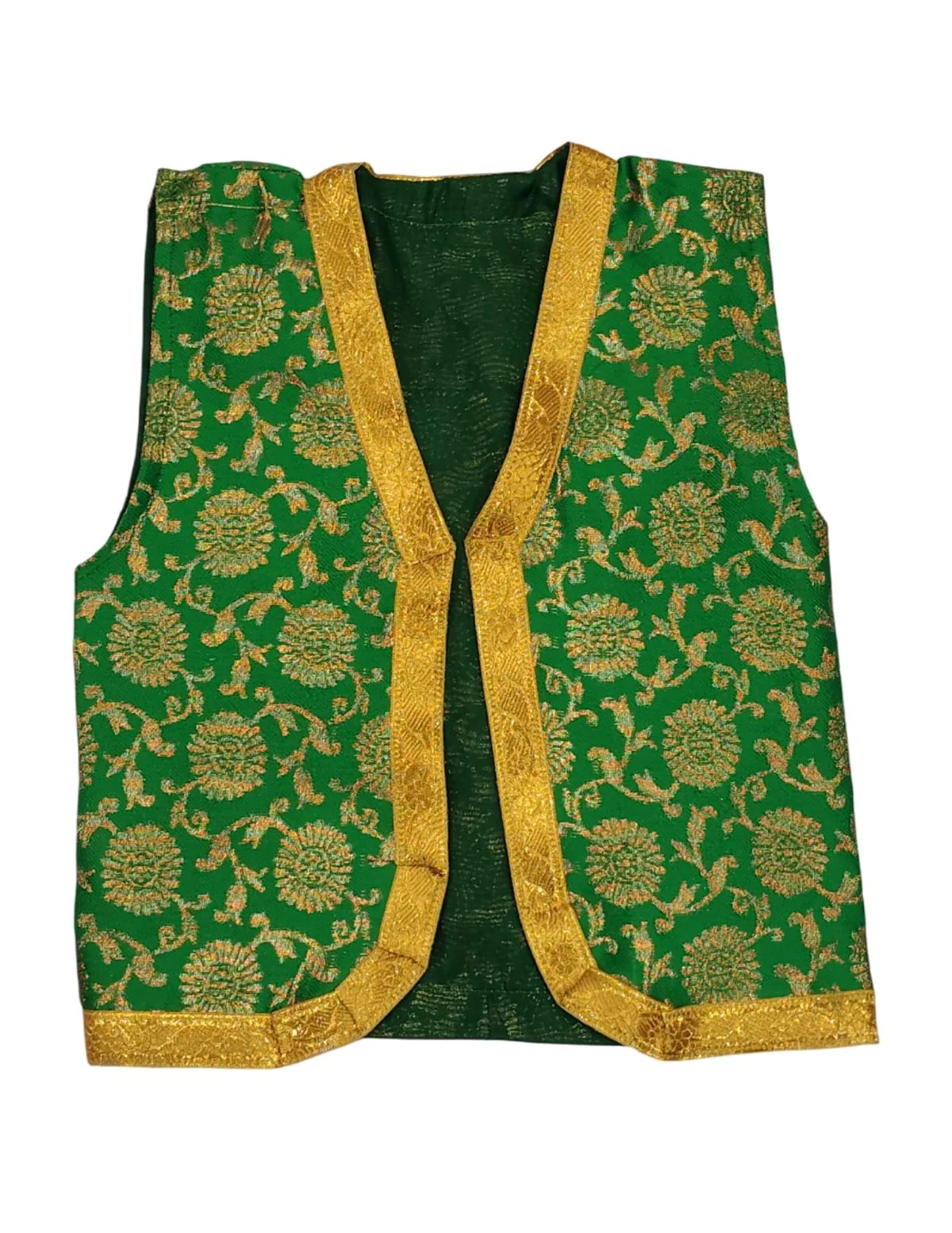 Green Qawwali Jacket & Cap Combo for Kids | Green Embroidered Ethnic Fancy Dress Costume | Sufi Singer Kurta Style Waistcoat & Head Cap for Theme Parties & Stage Shows - Image 6