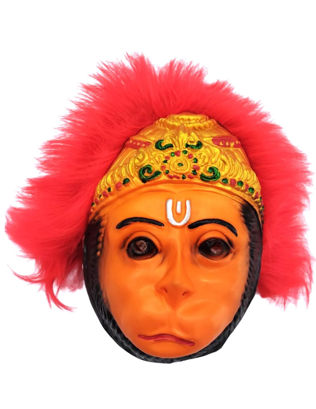 Hanuman Ji Face Mask with Crown Design & Red Faux Hair – Rubber Devotional Mask for Ramayana Plays, Festivals & Fancy Dress | Fancy Dress Accessory For Role Plays | Adult