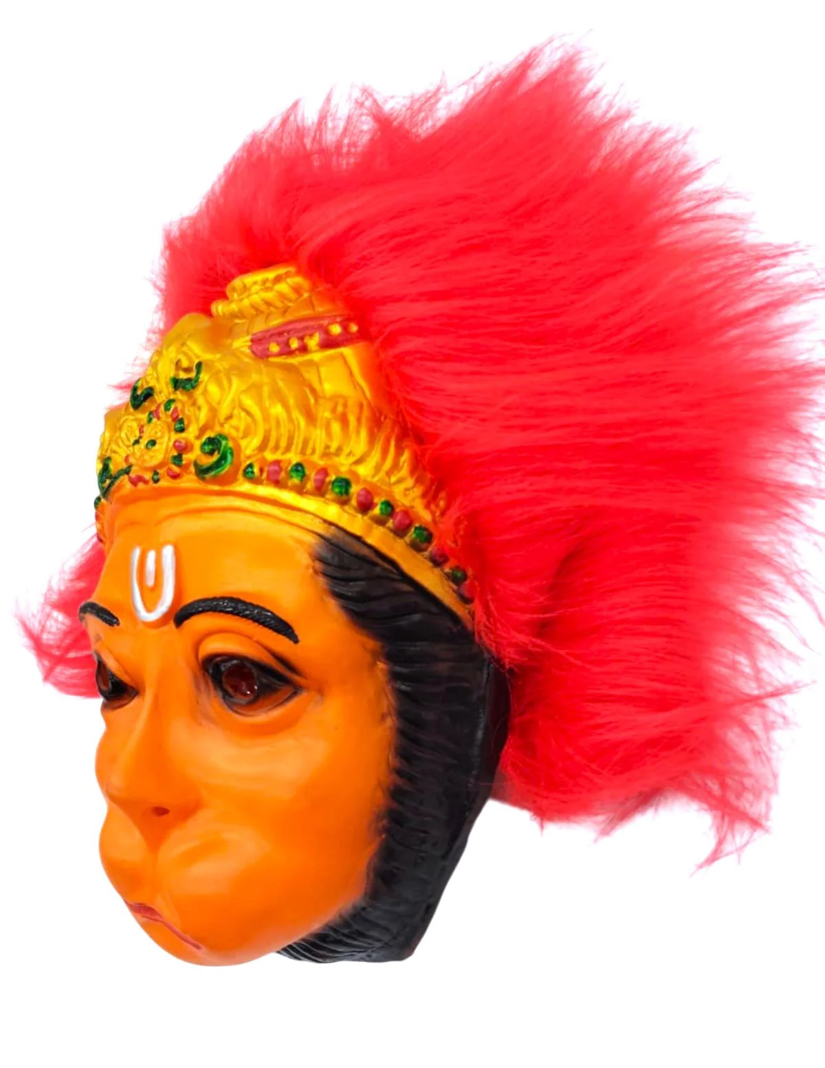 Hanuman Ji Face Mask with Crown Design & Red Faux Hair – Rubber Devotional Mask for Ramayana Plays, Festivals & Fancy Dress | Fancy Dress Accessory For Role Plays | Adult - Image 4
