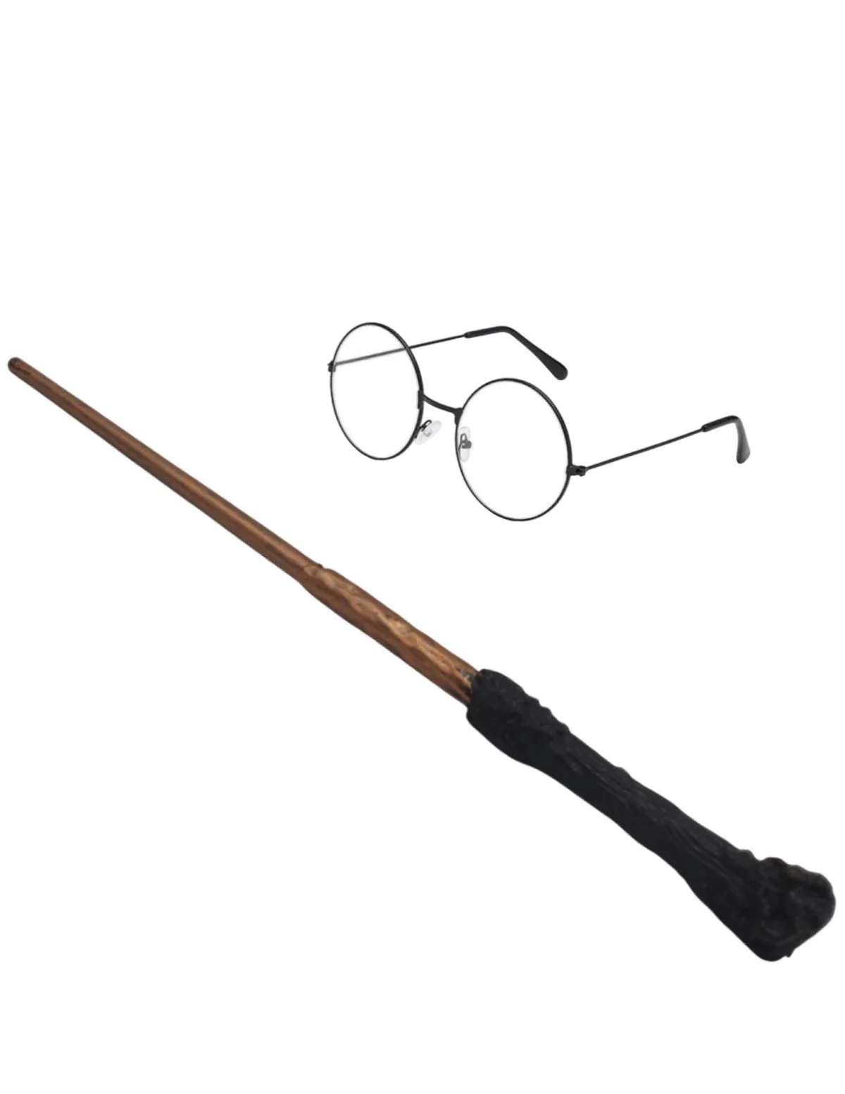 Hary Film Wizard Wand and Round Black Glasses Combo for Kids – Magical Stick with Classic Costume Glasses for Fancy Dress, Cosplay & Wizard-Themed Events