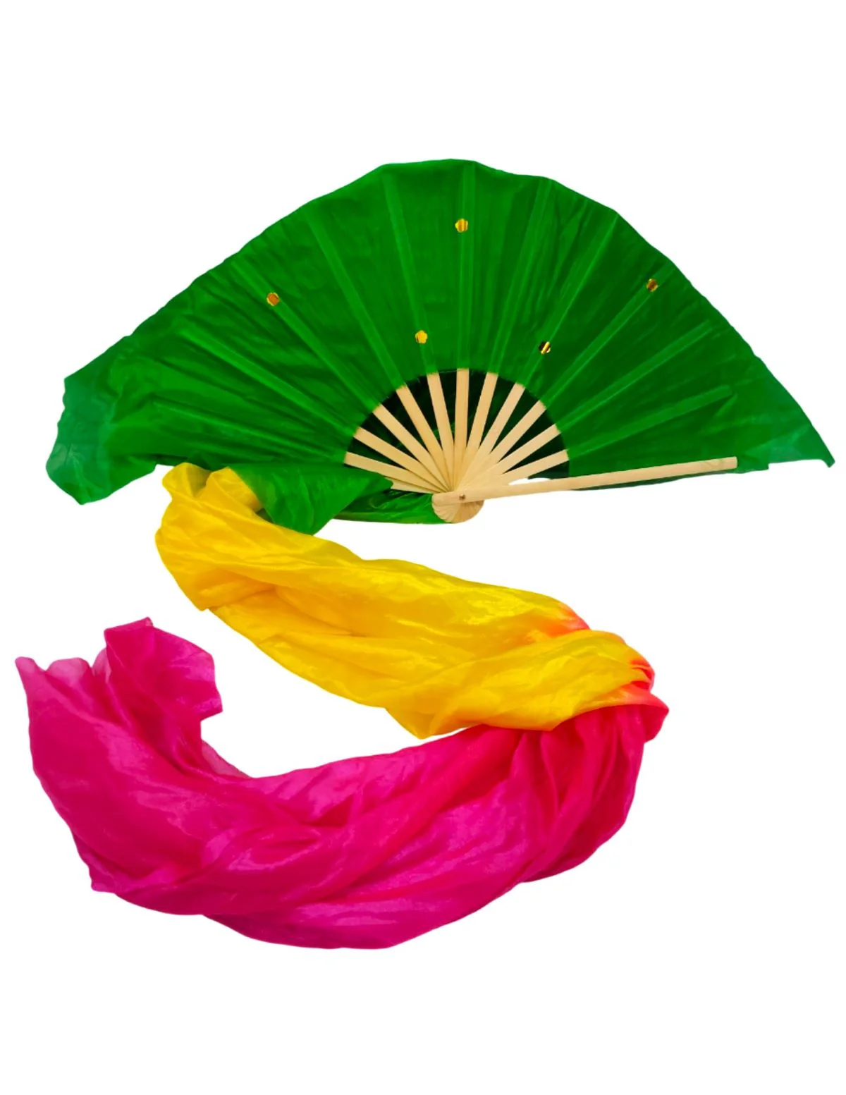 Japanese Silk Belly Dance Fan Veil | Single Bamboo Viel in Multi Shades  with 2 Meter Flowing Cloth Attached to Fan for Great Dance Effect – Rainbow-Themed Group Performances, Annual Day