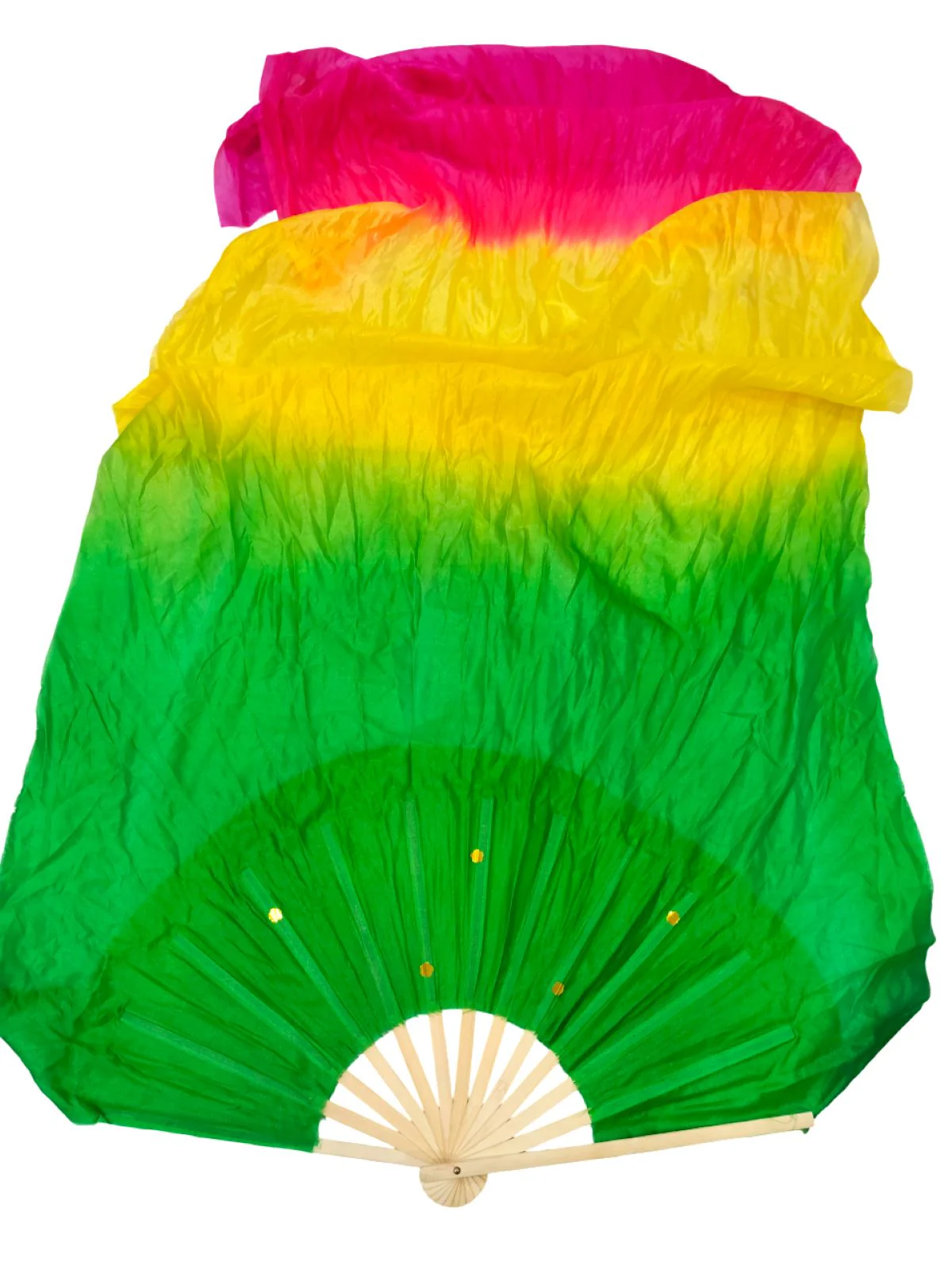 Japanese Silk Belly Dance Fan Veil | Single Bamboo Viel in Multi Shades  with 2 Meter Flowing Cloth Attached to Fan for Great Dance Effect – Rainbow-Themed Group Performances, Annual Day - Image 3