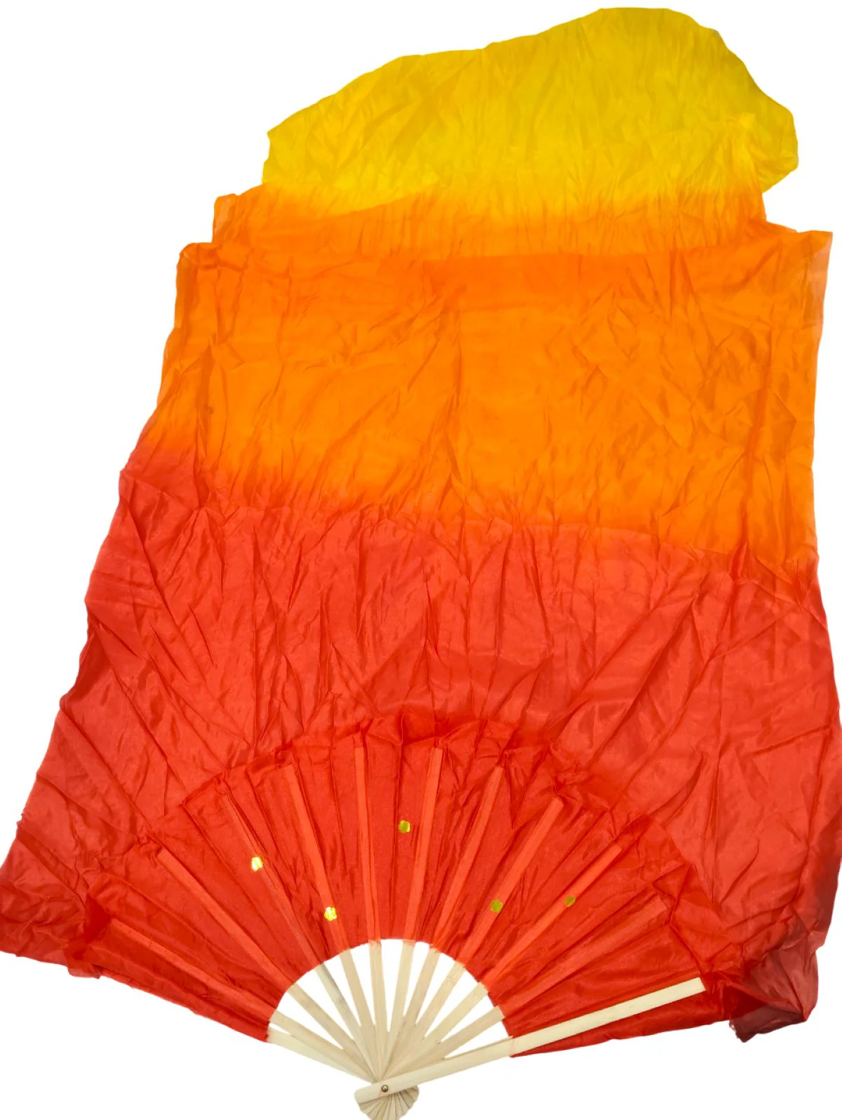 Japanese Silk Belly Dance Fan Veil with Bamboo Hand Fan with 2 Meter Flowing Cloth Attached to Fan for Great Dance Effect – Fire Theme, Stage Shows & Fancy Dress Accessory - Image 2