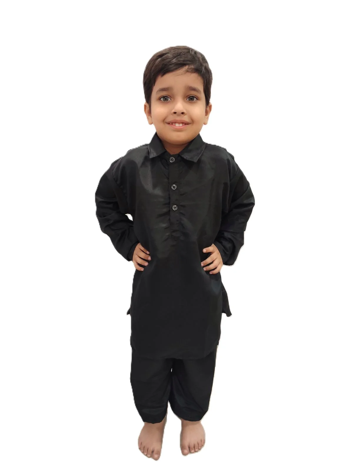 Kashmiri Dress for Boys – Traditional Black Pathani Suit Set | Kashmiri Suit for Kids with Collared Kurta & Pajama | Ethnic Kashmiri Dress for Cultural Events & Fancy Dress