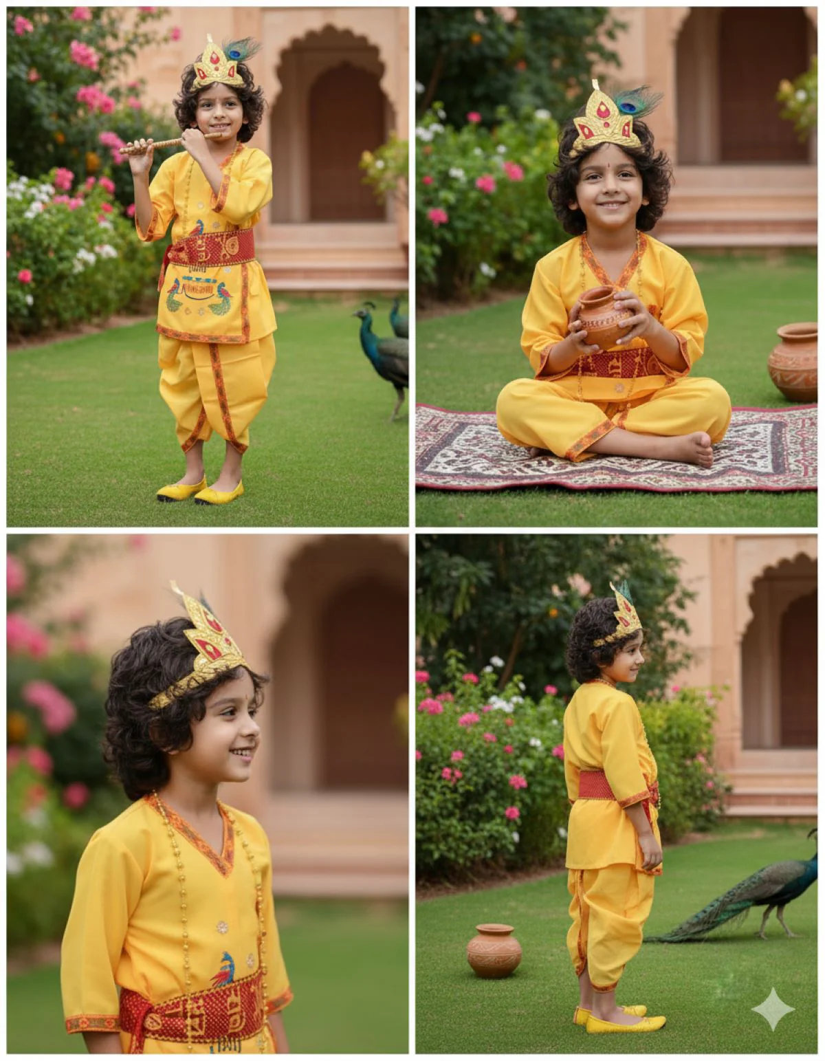 Krishna Dress for Baby Boy | Print Shri Krishna Costume for Kids with Patka, Flute, Mukut & Mala | Janmashtami Photoshoot Outfit | Fancy Dress RolePlay Costume for Kids - Image 7