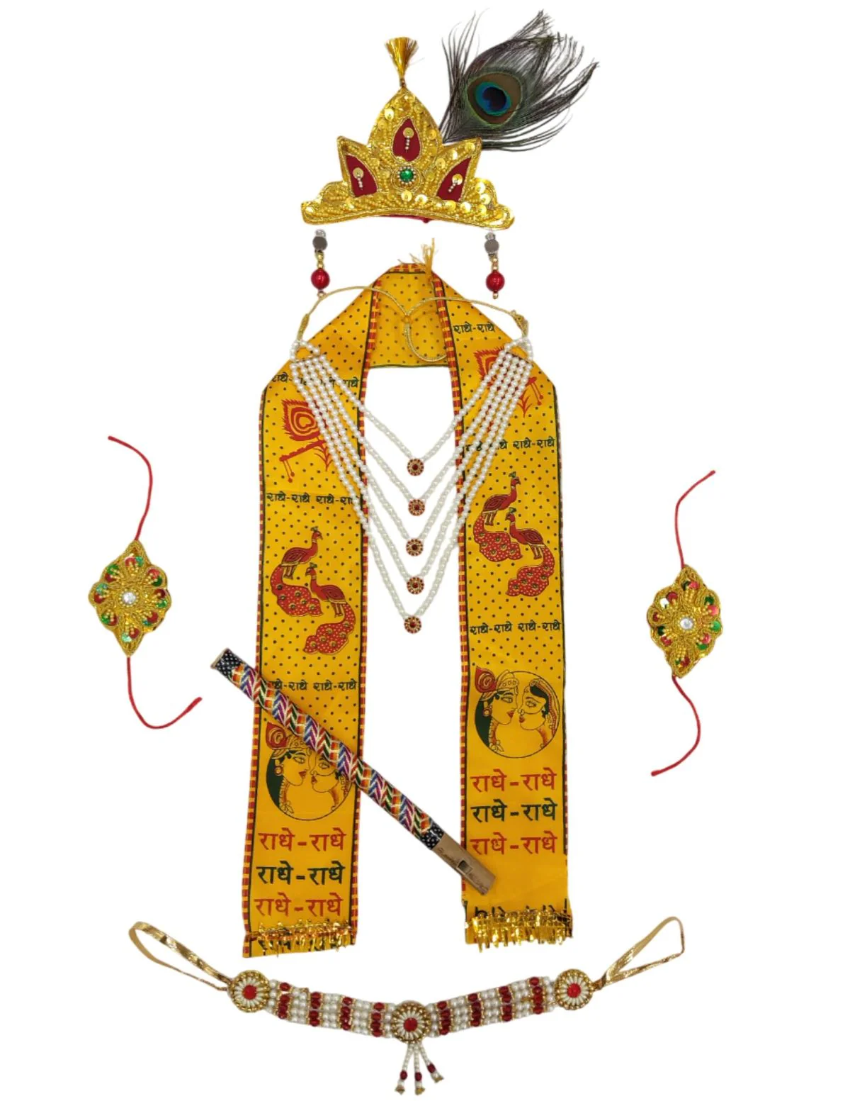 Krishna Jewellery for Kids 8-Pcs Complete | Janmashtami Photoshoot Props | Krishna Dress for Kids | Jewellery Accessory for Krishna Costume for Baby Boy | Dress Accessories – 0-7 Years