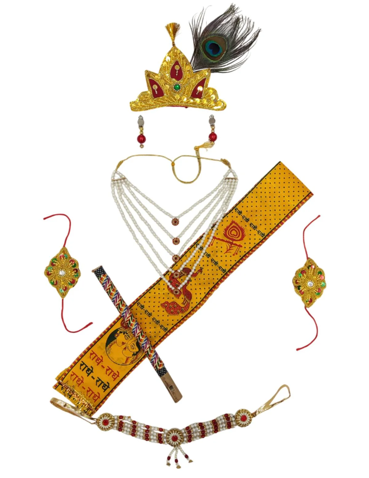 Krishna Jewellery for Kids 8-Pcs Complete | Janmashtami Photoshoot Props | Krishna Dress for Kids | Jewellery Accessory for Krishna Costume for Baby Boy | Dress Accessories – 0-7 Years - Image 2