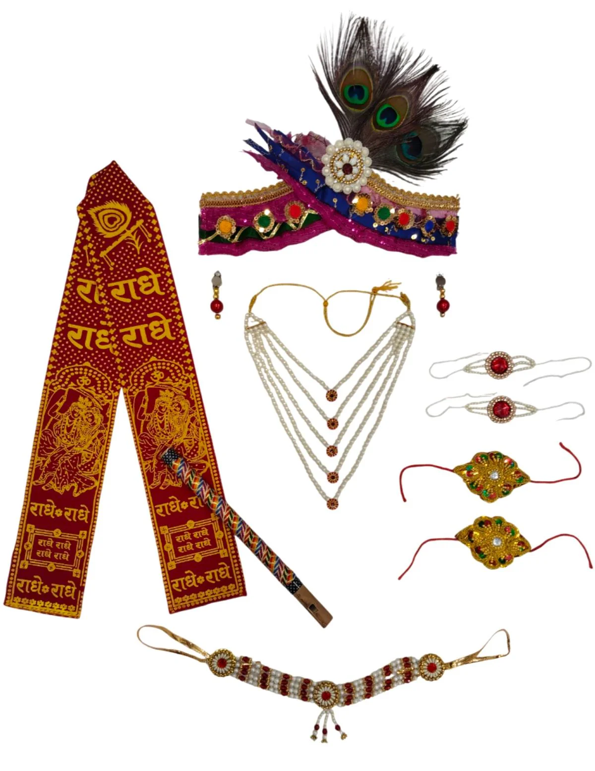 Krishna Jewellery for Kids Premium 9-Pcs Incl Pagdi | Accessorize Your Krishna Dress for Kids | Jewellery Accessory for Krishna Dress for Baby Boy | Janmashtami Dress Accessory – 0-7 Years - Image 2