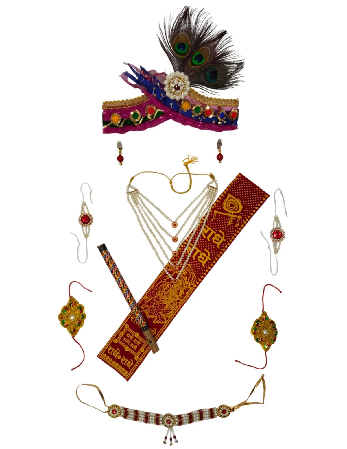Krishna Jewellery for Kids Premium 9-Pcs Incl Pagdi | Accessorize Your Krishna Dress for Kids | Jewellery Accessory for Krishna Dress for Baby Boy | Janmashtami Dress Accessory – 0-7 Years - Image 3