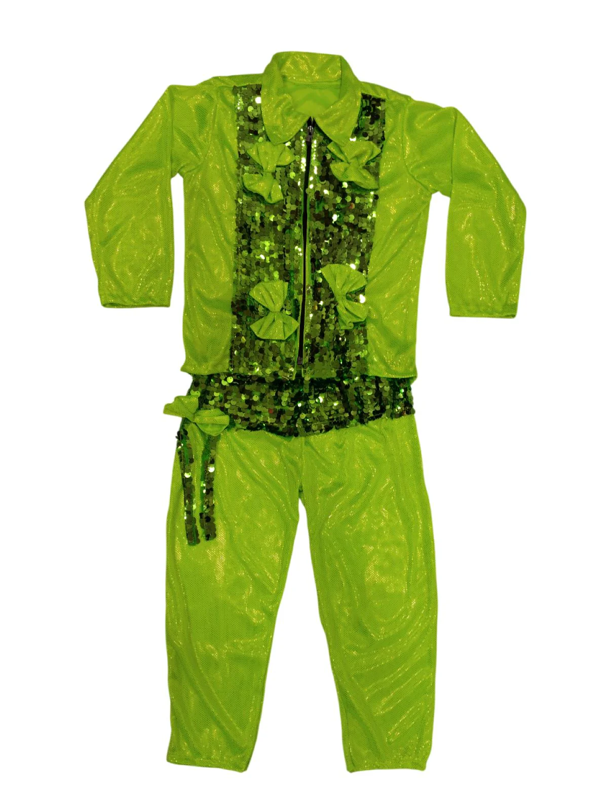 Light Green Western Dance Costume for Boys | Full Sleeves Sequin Collared Shirt with Matching Pants | Nylon & Sequence Dance Costume for Boys | Stylish Fancy Dress for Kids - Image 4