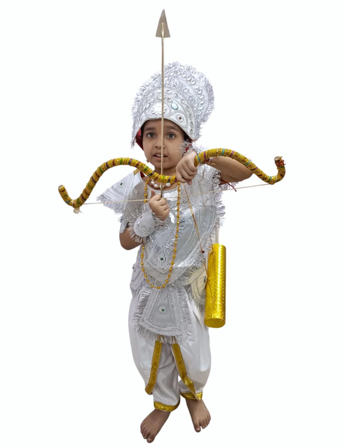 Mahabharat Warrior Costume for Kids – Arjun / Bhishma Pitamah Look with Silver Chest Armor & Accessory Set | Indian Mythological Fancy Dress for School & Cultural Events