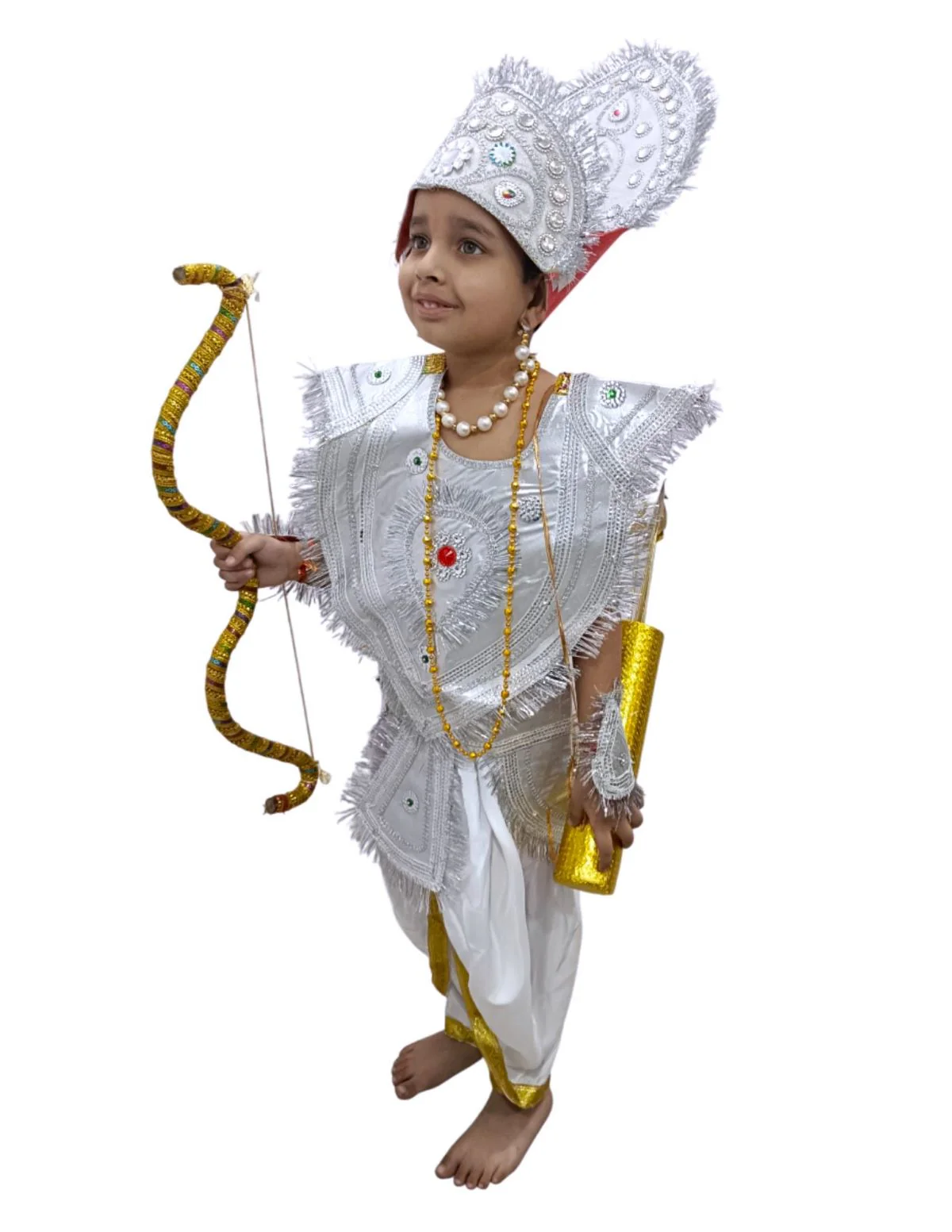 Mahabharat Warrior Costume for Kids – Arjun / Bhishma Pitamah Look with Silver Chest Armor & Accessory Set | Indian Mythological Fancy Dress for School & Cultural Events - Image 10