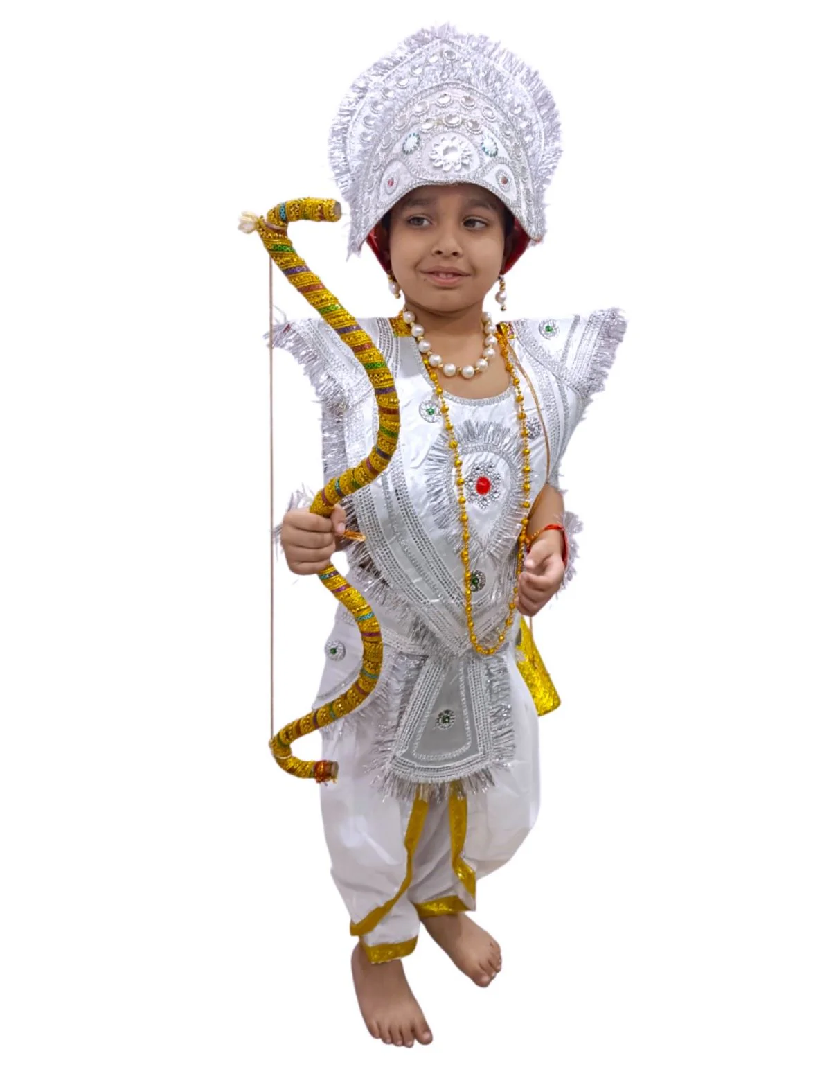 Mahabharat Warrior Costume for Kids – Arjun / Bhishma Pitamah Look with Silver Chest Armor & Accessory Set | Indian Mythological Fancy Dress for School & Cultural Events - Image 6