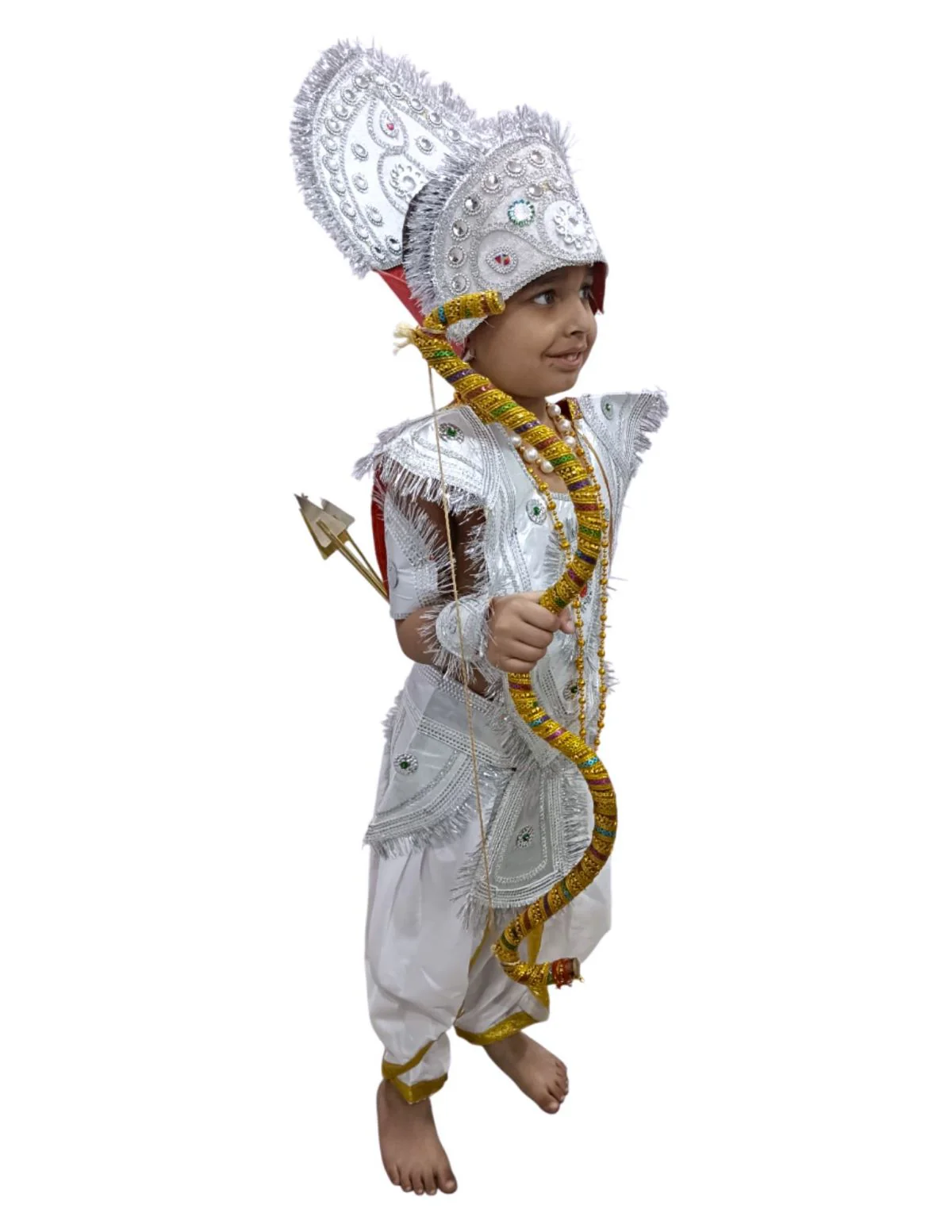 Mahabharat Warrior Costume for Kids – Arjun / Bhishma Pitamah Look with Silver Chest Armor & Accessory Set | Indian Mythological Fancy Dress for School & Cultural Events - Image 7