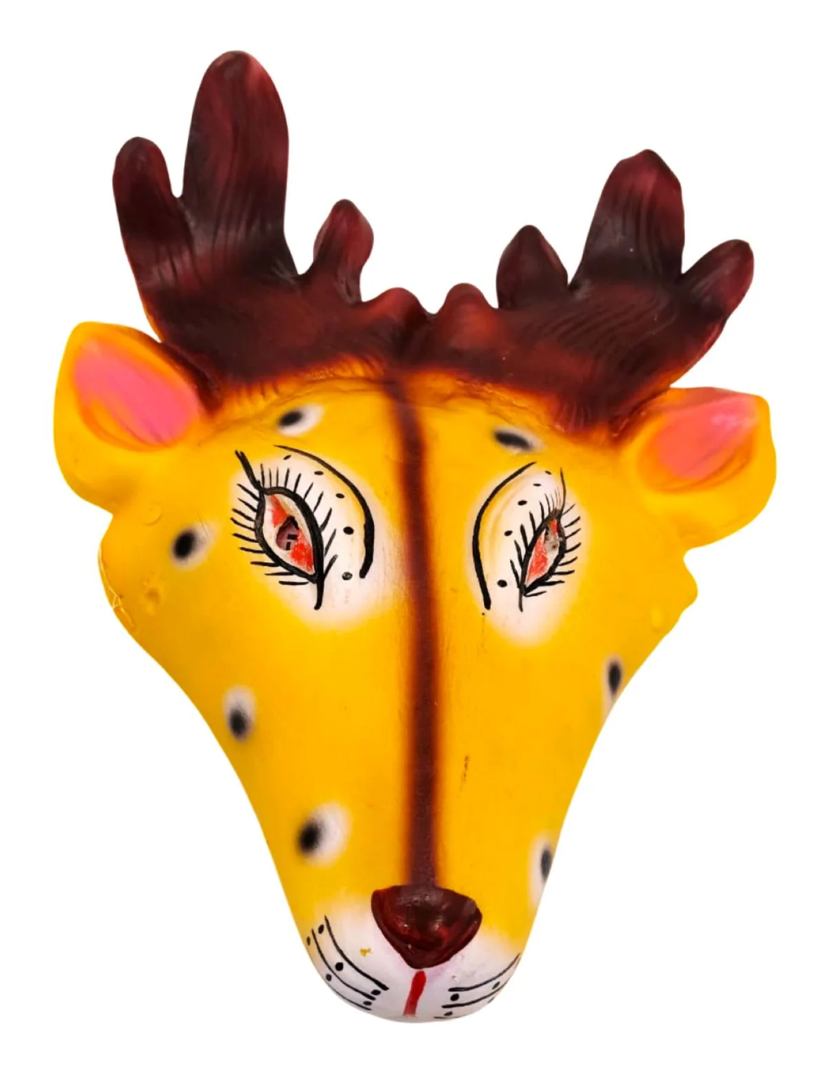 Mrig (Deer) Rubber Mask – Yellow & Brown Hand-Painted Folk Mask with Antlers | Ramayana Character for Festivals, Plays & Decor - Image 2