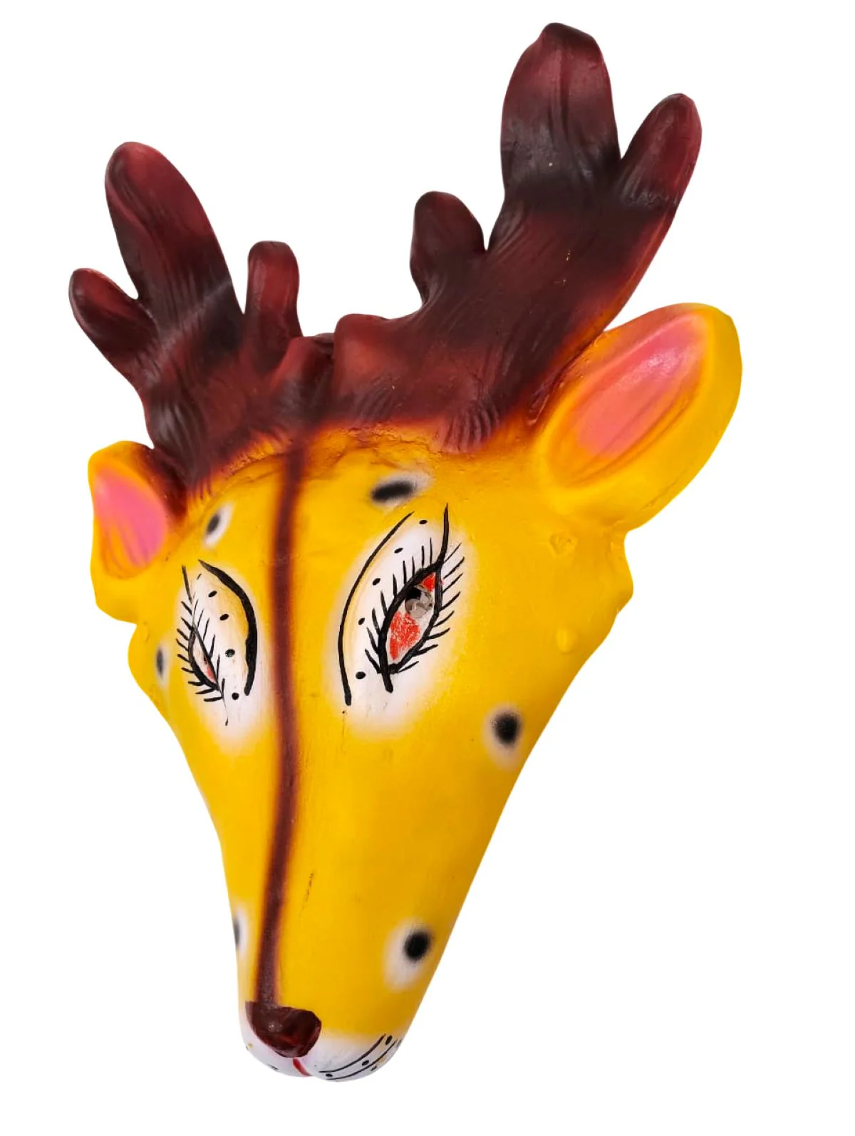 Mrig (Deer) Rubber Mask – Yellow & Brown Hand-Painted Folk Mask with Antlers | Ramayana Character for Festivals, Plays & Decor - Image 4