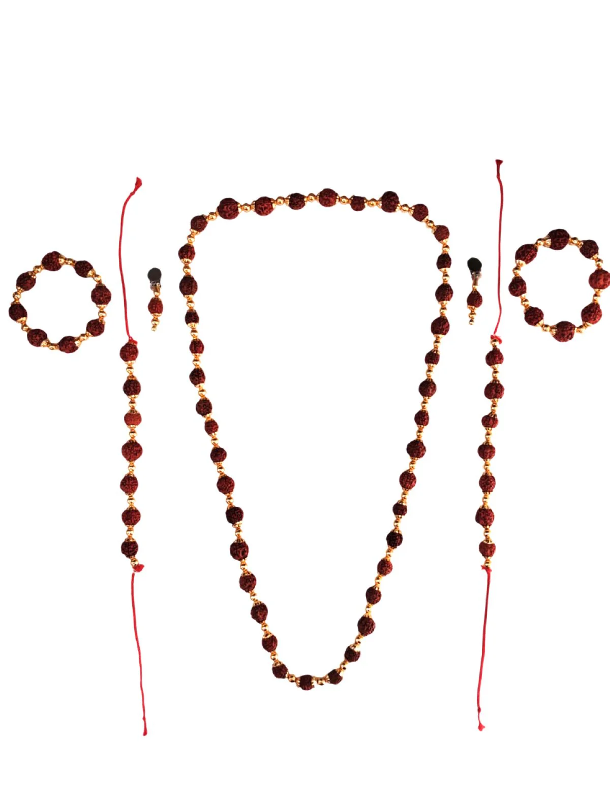 Natural Brown Rudraksh Golden Plated Rudraksha Jewellery Set with Golden Beads – Rudraksha Mala for Ramleela, Festivals & Spiritual Events | Ideal for Kids & Adults