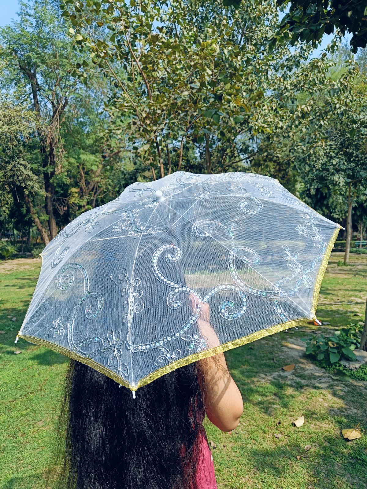 Net Parasol Umbrella with Embroidery – Kids & Adults Costume Accessories for Photoshoots, Decorations & Special Occasions - Image 23